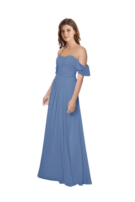 Strapless Long Soft Chiffon Windsor Blue Flutter Sleeves Bridesmaid Dress Darwin