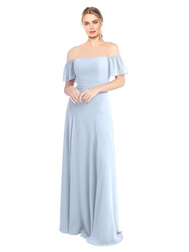 Square Neck Long Soft Chiffon Light Sky Blue Flutter Sleeves Formal Dress / Bridesmaid Dress Darwin