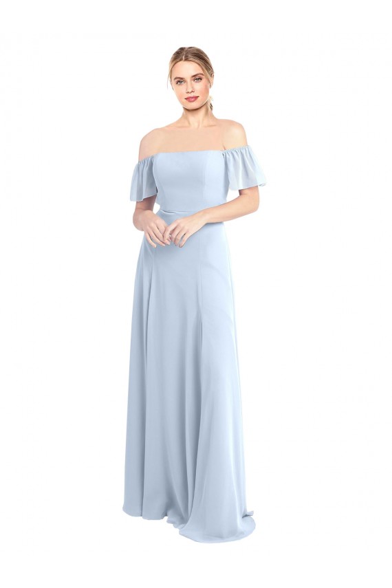 Square Neck Long Soft Chiffon Light Sky Blue Flutter Sleeves Formal Dress / Bridesmaid Dress Darwin