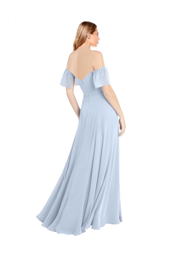 Square Neck Long Soft Chiffon Light Sky Blue Flutter Sleeves Formal Dress / Bridesmaid Dress Darwin