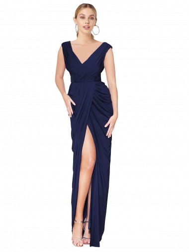 High Neck Long Soft Chiffon Dark Navy Mermaid Sleeveless Formal Evening Gown / Prom Dress / Bridesmaid Dress Darwin