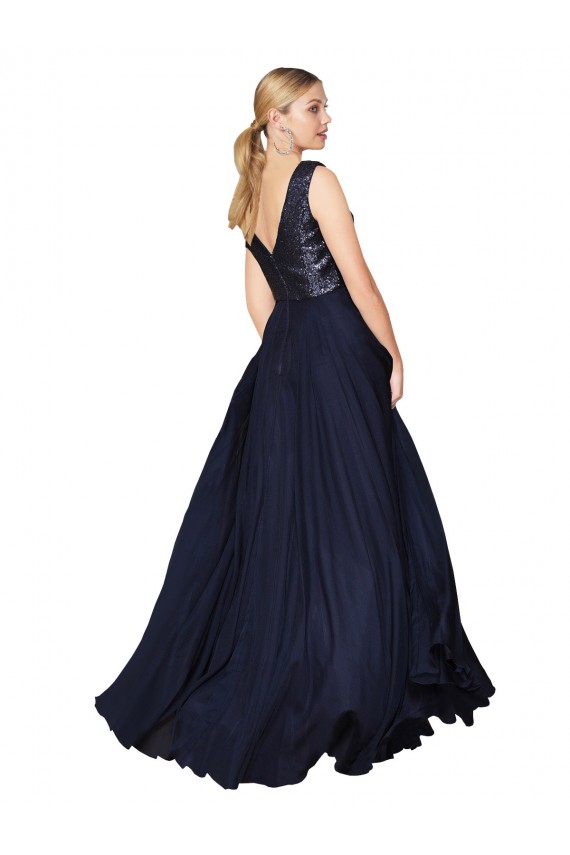 High Neck Long Soft Chiffon & Sequin Dark Navy Sleeveless Semi Formal Evening Gown / Prom Dress / Bridesmaid Dress Darwin