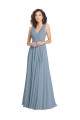 V-Neck Long Soft Chiffon Dusty Blue A-Line Sleeveless Bridesmaid Dress Darwin