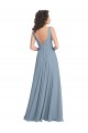 V-Neck Long Soft Chiffon Dusty Blue A-Line Sleeveless Bridesmaid Dress Darwin