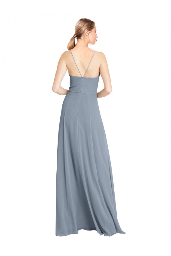 V-Neck Long Soft Chiffon Dusty Blue Sleeveless Bridesmaid Gowns Darwin