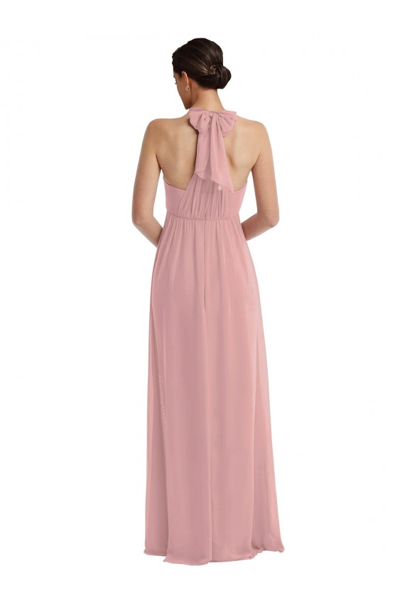 Halter Neck Long Soft Chiffon Dusty Pink Sleeveless Semi Formal Evening Dress / Bridesmaid Dress Darwin