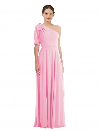 One Shoulder Long Soft Chiffon Barely Pink Sleeveless Semi Formal Evening Dress / Bridesmaid Dress Darwin