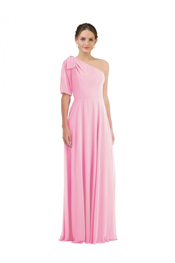 One Shoulder Long Soft Chiffon Barely Pink Sleeveless Semi Formal Evening Dress / Bridesmaid Dress Darwin