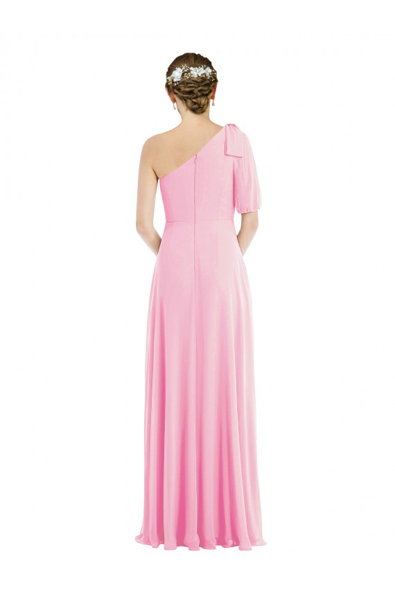 One Shoulder Long Soft Chiffon Barely Pink Sleeveless Semi Formal Evening Dress / Bridesmaid Dress Darwin