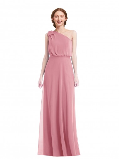 One Shoulder Long Soft Chiffon Skin Pink Sleeveless Semi Formal Evening Dress / Bridesmaid Dress Darwin