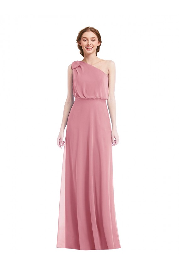 One Shoulder Long Soft Chiffon Skin Pink Sleeveless Semi Formal Evening Dress / Bridesmaid Dress Darwin