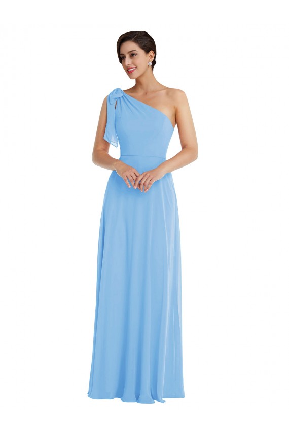 One Shoulder Long Soft Chiffon Periwinkle Sleeveless Semi Formal Evening Dress / Bridesmaid Dress Darwin