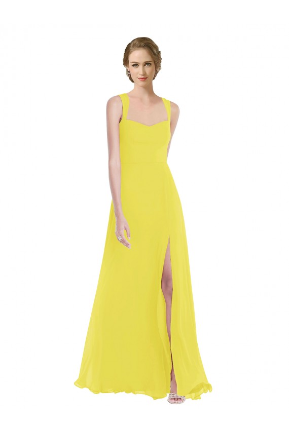 Sweetheart Long Soft Chiffon Yellow Sleeveless Semi Formal Evening Dress / Bridesmaid Dress Darwin