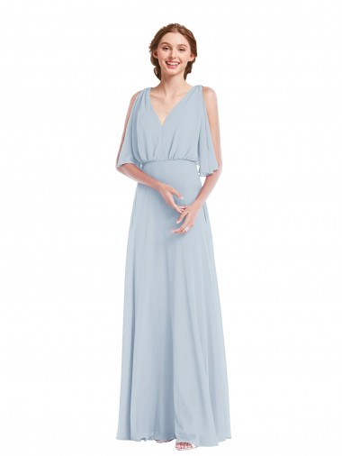 V-Neck Long Soft Chiffon Sea Glass Half Sleeves Evening Gown / Bridesmaid Dress Darwin