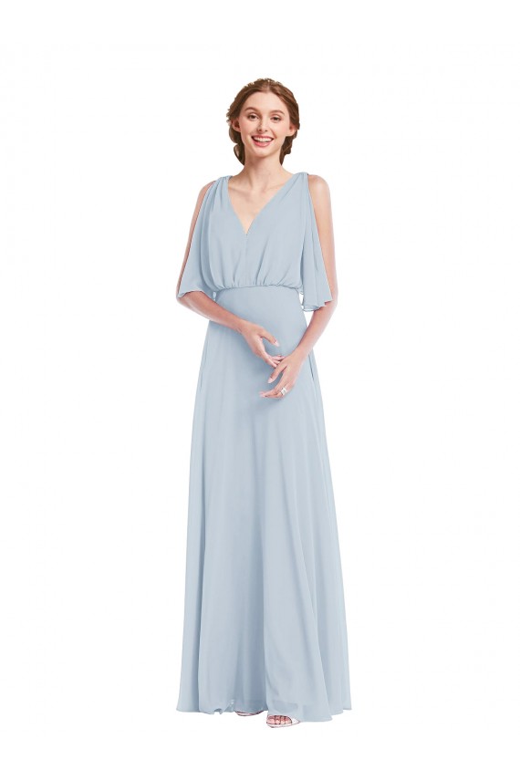 V-Neck Long Soft Chiffon Sea Glass Half Sleeves Evening Gown / Bridesmaid Dress Darwin