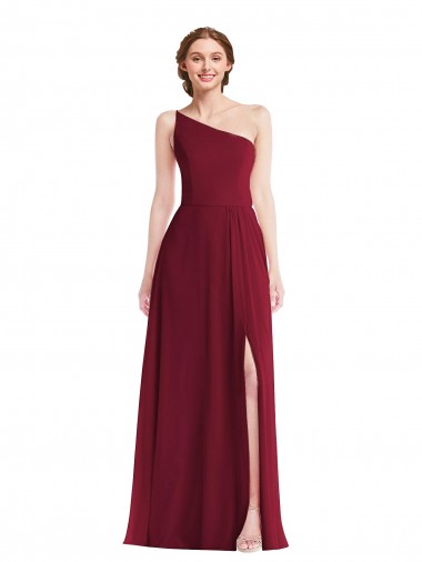 One Shoulder Long Soft Chiffon Burgundy Sleeveless Semi Formal Evening Dress / Bridesmaid Dress Darwin