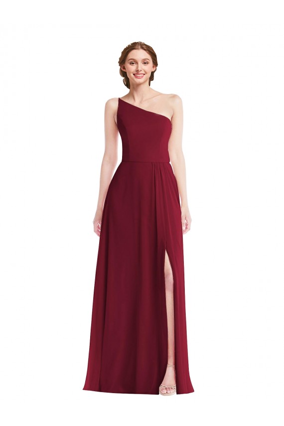 One Shoulder Long Soft Chiffon Burgundy Sleeveless Semi Formal Evening Dress / Bridesmaid Dress Darwin