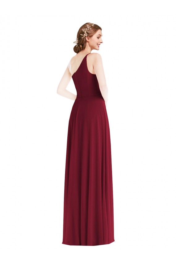 One Shoulder Long Soft Chiffon Burgundy Sleeveless Semi Formal Evening Dress / Bridesmaid Dress Darwin