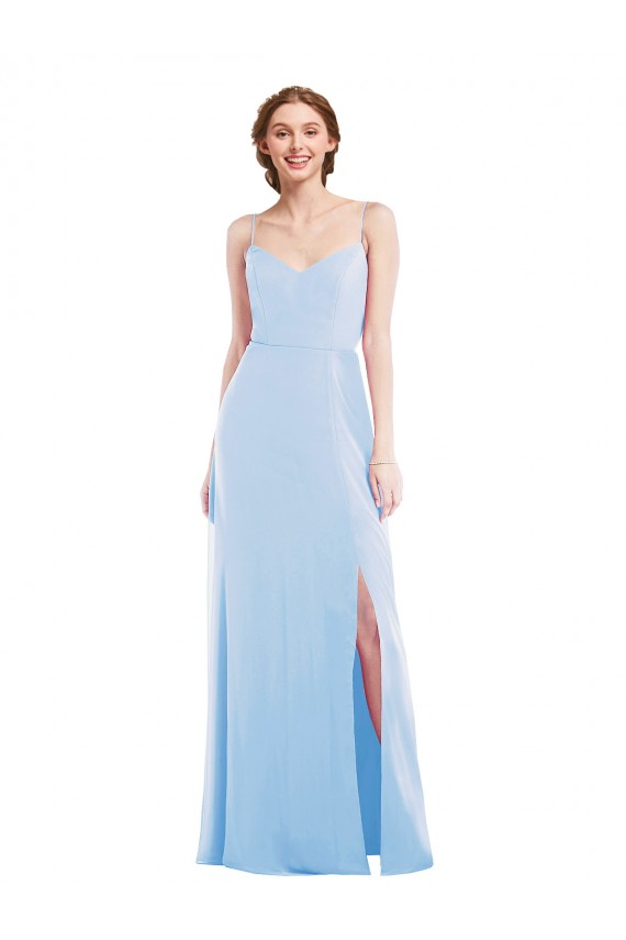 V-Neck Long Soft Chiffon Light Sky Blue Sleeveless Formal Evening Gown / Bridesmaid Dress Darwin