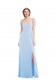 V-Neck Long Soft Chiffon Light Sky Blue Sleeveless Formal Evening Gown / Bridesmaid Dress Darwin