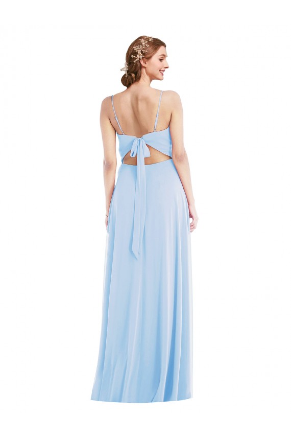 V-Neck Long Soft Chiffon Light Sky Blue Sleeveless Formal Evening Gown / Bridesmaid Dress Darwin