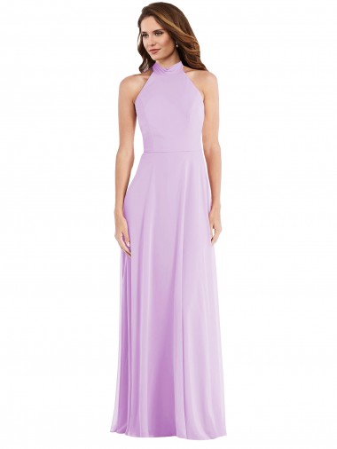 Halter Neck Long Soft Chiffon Lilac Sleeveless Semi Formal Evening Dress / Bridesmaid Dress Darwin