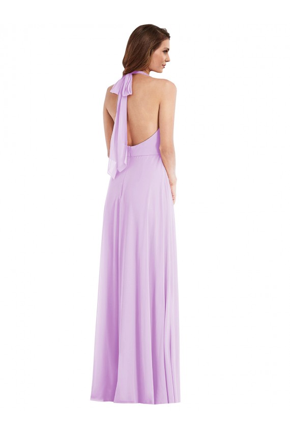 Halter Neck Long Soft Chiffon Lilac Sleeveless Semi Formal Evening Dress / Bridesmaid Dress Darwin
