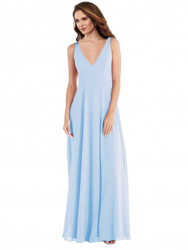 V-Neck Long Soft Chiffon Light Sky Blue Sleeveless Semi Formal Evening Dress / Bridesmaid Dress Darwin