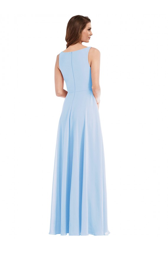 V-Neck Long Soft Chiffon Light Sky Blue Sleeveless Semi Formal Evening Dress / Bridesmaid Dress Darwin