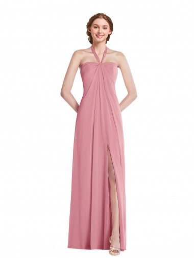 Halter Neck Long Soft Chiffon Skin Pink Sleeveless Semi Formal Evening Dress / Bridesmaid Dress Darwin