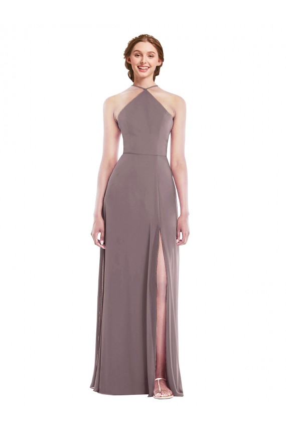Halter Neck Long Soft Chiffon Dusty Rose Sleeveless Formal Evening Gown / Bridesmaid Dress Darwin