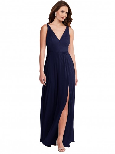 V-Neck Long Soft Chiffon Dark Navy Sleeveless Black Tie Evening Gown / Bridesmaid Dress Darwin