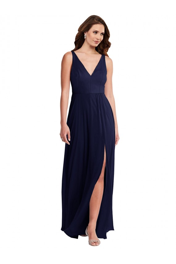 V-Neck Long Soft Chiffon Dark Navy Sleeveless Black Tie Evening Gown / Bridesmaid Dress Darwin