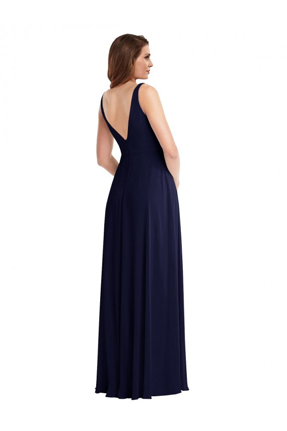 V-Neck Long Soft Chiffon Dark Navy Sleeveless Black Tie Evening Gown / Bridesmaid Dress Darwin