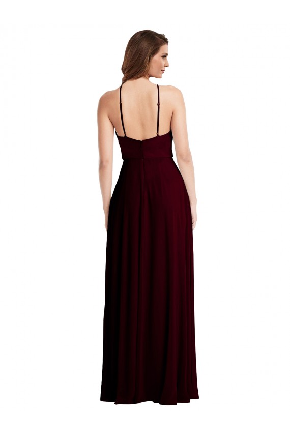 Halter Neck Long Soft Chiffon Burgundy Gold Sleeveless Semi Formal Evening Dress / Bridesmaid Dress Darwin