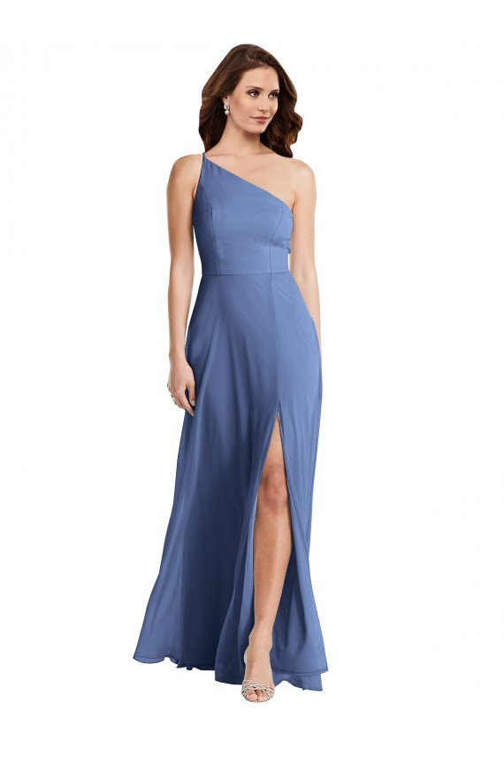 One Shoulder Long Soft Chiffon Windsor Blue Sleeveless Formal Evening Gown / Bridesmaid Dress Darwin