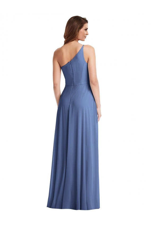 One Shoulder Long Soft Chiffon Windsor Blue Sleeveless Formal Evening Gown / Bridesmaid Dress Darwin
