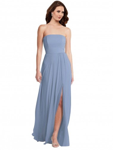 Strapless Long Soft Chiffon Dusty Blue Sleeveless Semi Formal Evening Dress / Bridesmaid Dress Darwin