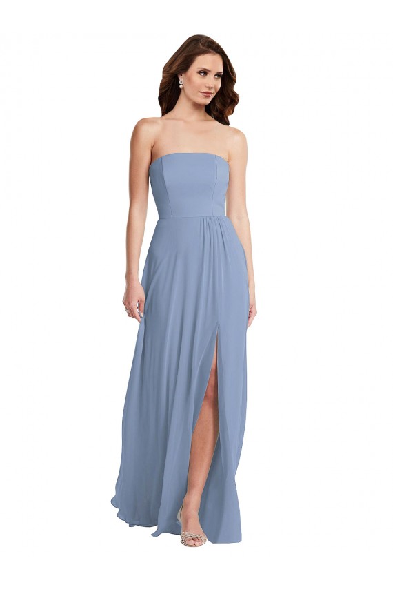 Strapless Long Soft Chiffon Dusty Blue Sleeveless Semi Formal Evening Dress / Bridesmaid Dress Darwin