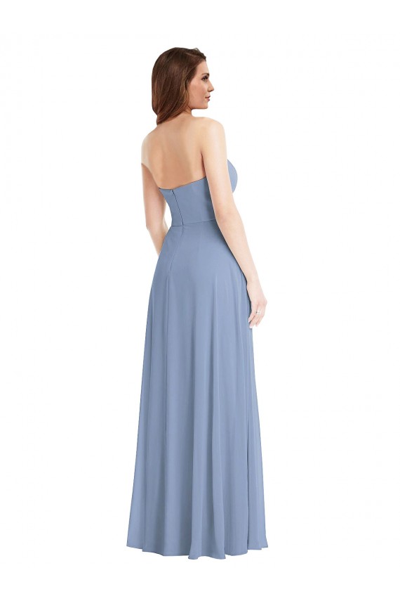 Strapless Long Soft Chiffon Dusty Blue Sleeveless Semi Formal Evening Dress / Bridesmaid Dress Darwin