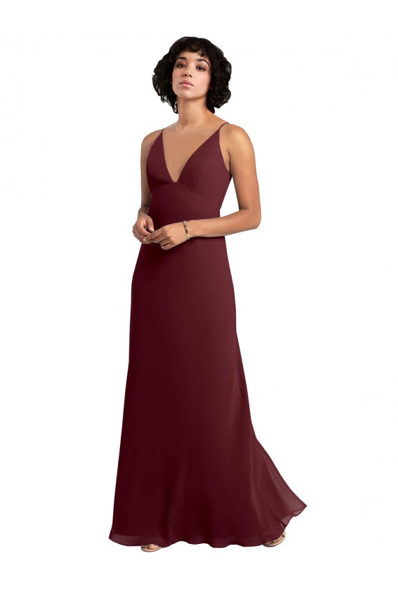 V-Neck Long Soft Chiffon Burgundy Gold Sleeveless Bridesmaid Dress / Formal Dress Darwin