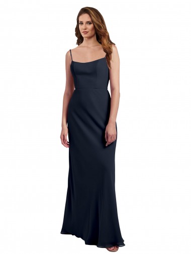 Scoop Neck Long Soft Chiffon Dark Navy Sleeveless Evening Dress / Bridesmaid Dress Darwin