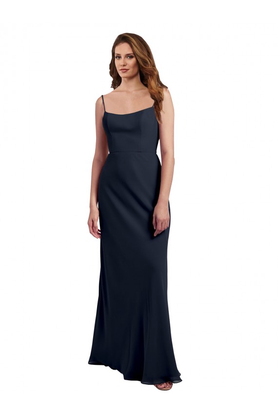 Scoop Neck Long Soft Chiffon Dark Navy Sleeveless Evening Dress / Bridesmaid Dress Darwin