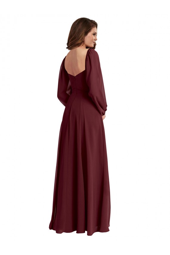 Square Neck Long Chiffon Burgundy Gold Long Sleeves Bridesmaid Dress / Evening Dress Darwin
