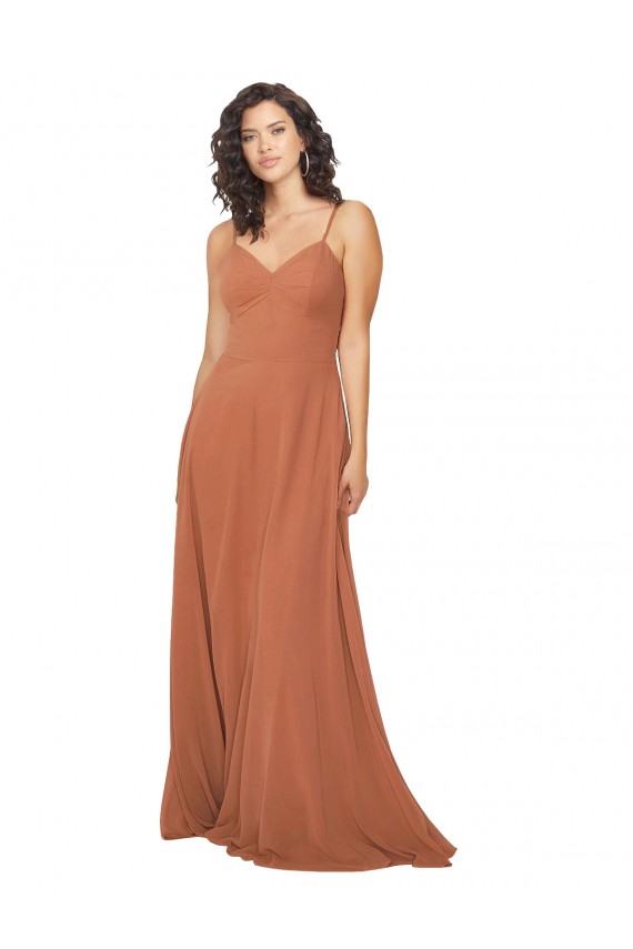 V-Neck Long Soft Chiffon Rosewood Sleeveless Bridesmaid Dress Darwin