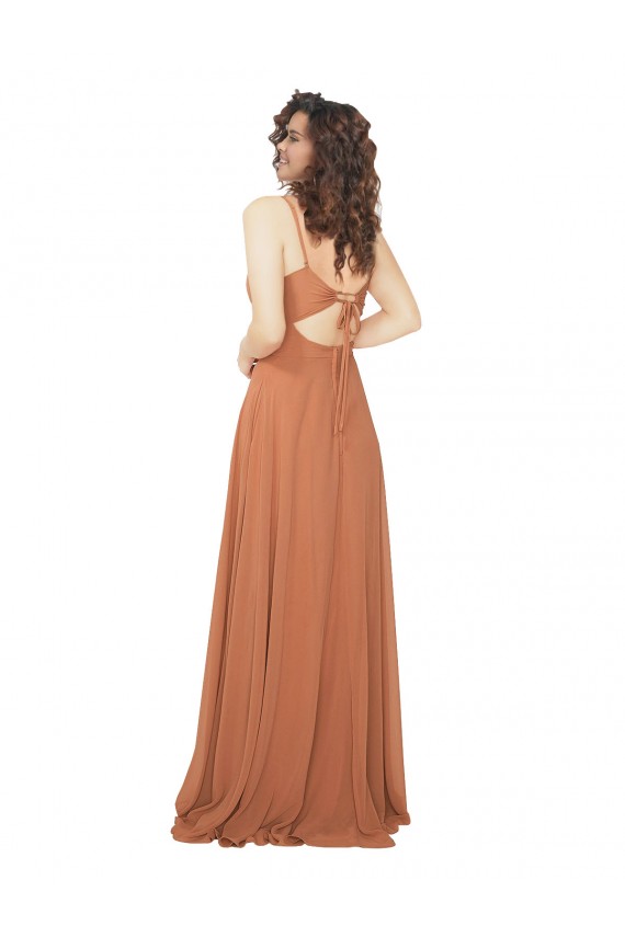 V-Neck Long Soft Chiffon Rosewood Sleeveless Bridesmaid Dress Darwin