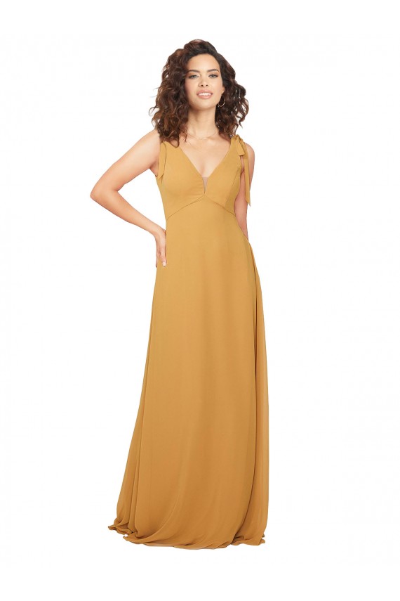 V-Neck Long Soft Chiffon Saffron Sleeveless Bridesmaid Dress Darwin