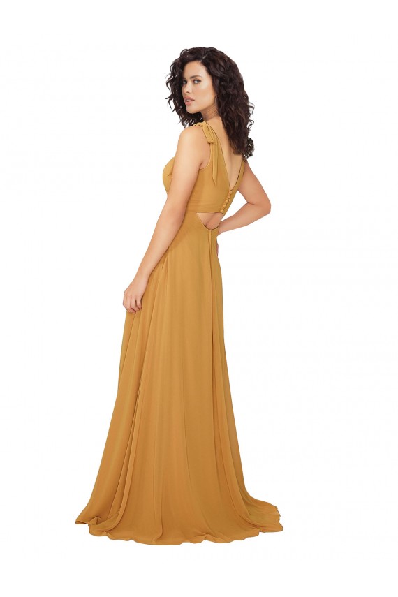 V-Neck Long Soft Chiffon Saffron Sleeveless Bridesmaid Dress Darwin