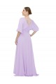 V-Neck Long Lxue Chiffon Lilac Half Sleeves Bridesmaid Dress Darwin