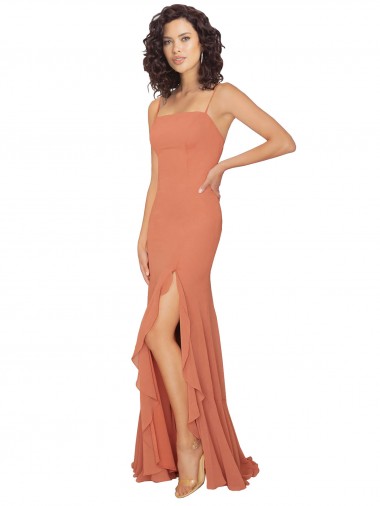 Square Neck Long Soft Chiffon Rosewood Sleeveless Bridesmaid Dress Darwin